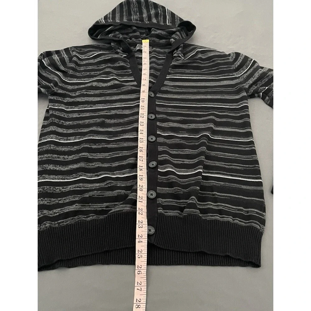 XG‎ Premium Quality V-Neck Button Up Hooded Black Mens Sweater Size Medium